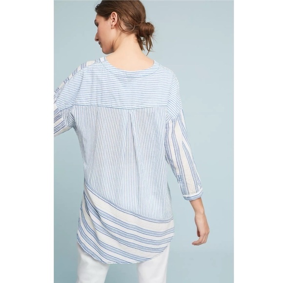 Anthropologie Holding Horses Mimi Pieced Wrap Tunic Blue White Stripe - Picture 2 of 13